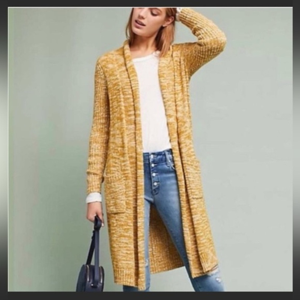 Anthropologie Abigail Marled Duster Long Cardigan Sweater Medium Open Front